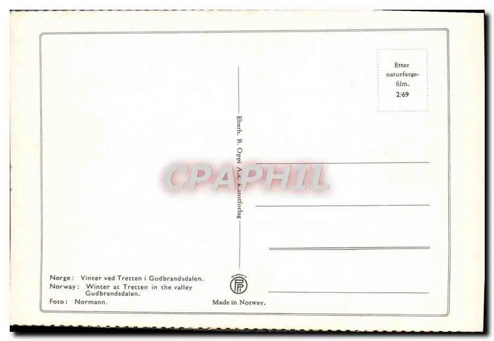 Zima w Tretten w Gudbrandsdalen — kolor naturalny — Wydawca B. Oppl AS, Kunntofding - Rewers