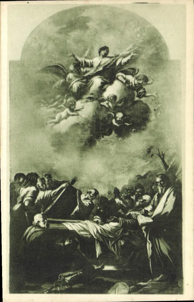 Bilhete postal antigo Salerno - Duomo - Interior - Altar principal — A Assunção (pintura de Luca Giordano) — editor V. Cataneo, n° 7529 - Frente