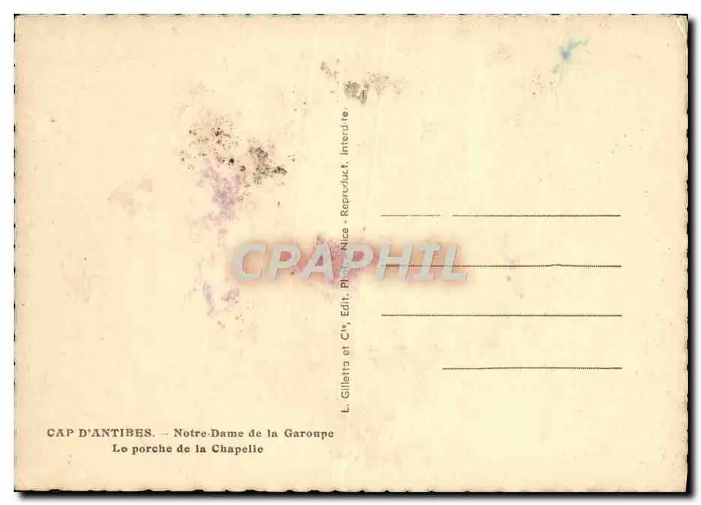 Cap d'Antibes — Portal der Kapelle — L. Gilletta et Cie, Nice - Rückseite