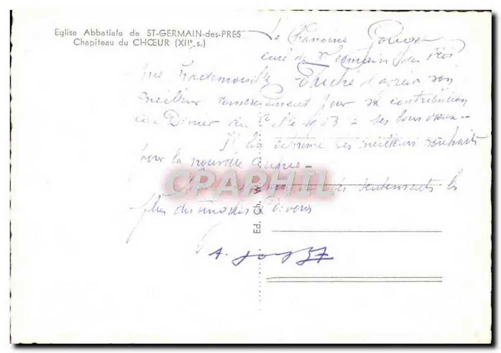 Capitel do século XII — Igreja Abacial de Saint-Germain-des-Prés — Ed. Andréa n°9 - Verso