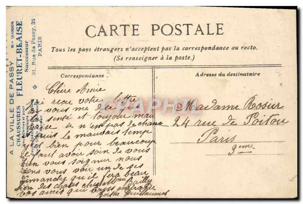 Boulevard des Italiens — lebendige Ansicht — Verlag Fleuret-Blaise, Paris - Rückseite