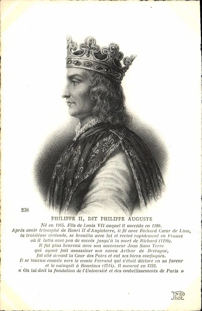 Philippe II, genannt Philippe Auguste — gemeißelter Porträt — Verlag NDhot, n° 238 - Vorderseite