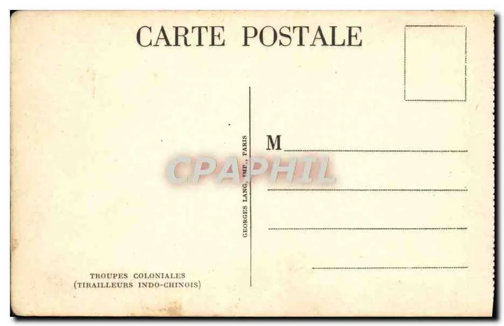 Koloniale Truppen (Indochinesische Tirailleurs) — Georges Lang, Paris — Seriennummer nicht sichtbar - Rückseite