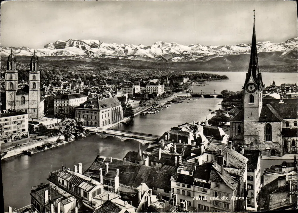 Zurique e as Alpes — vista aérea — Photoglob-Wehril A. G., Zürich, n° 1775 - Frente