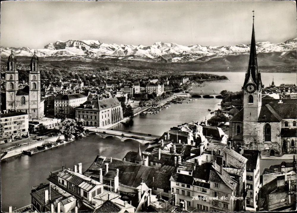 Zurich e as Alpes — vista aérea — Photoglob-Wehrli A. G., Zürich, n° 1775 - Frente