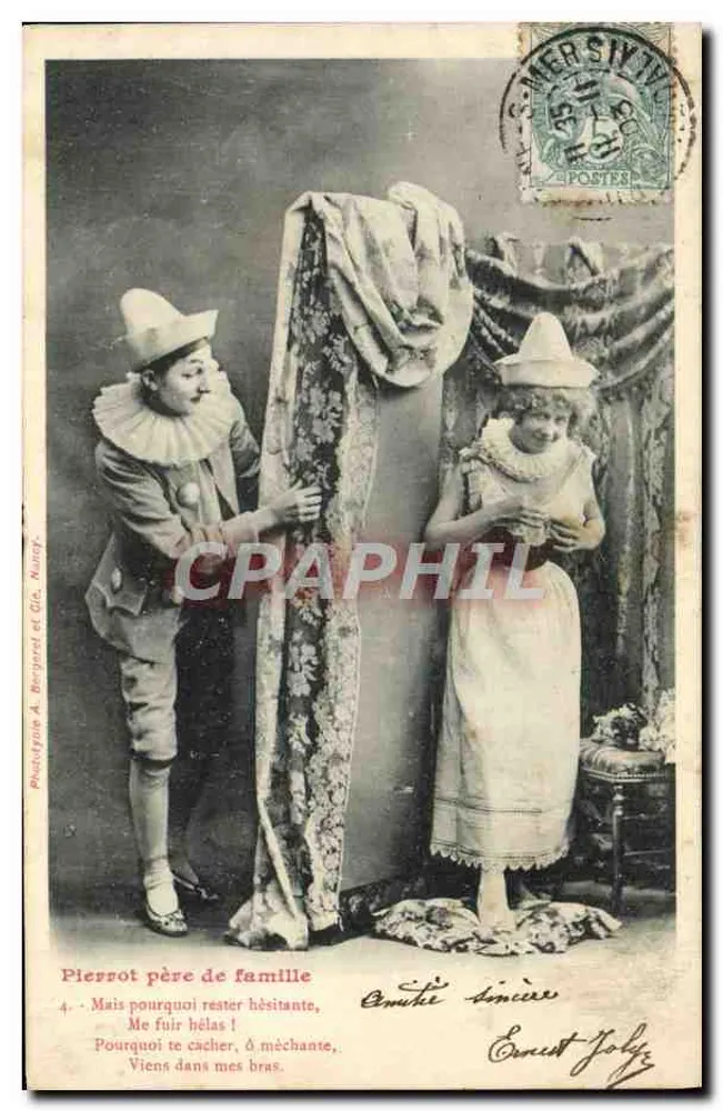 Pierrot Vater der Familie — Komödien-Szene — Fotograf A. Renjard & Cie, Nuitry - Vorderseite