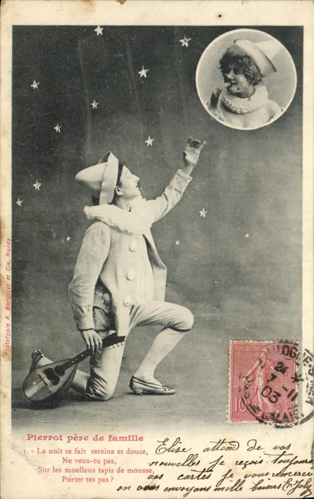Pierrot Vater der Familie — nächtlicher Sternenhimmel — Phototypie A. Berberet et Cie, Nancy - Vorderseite