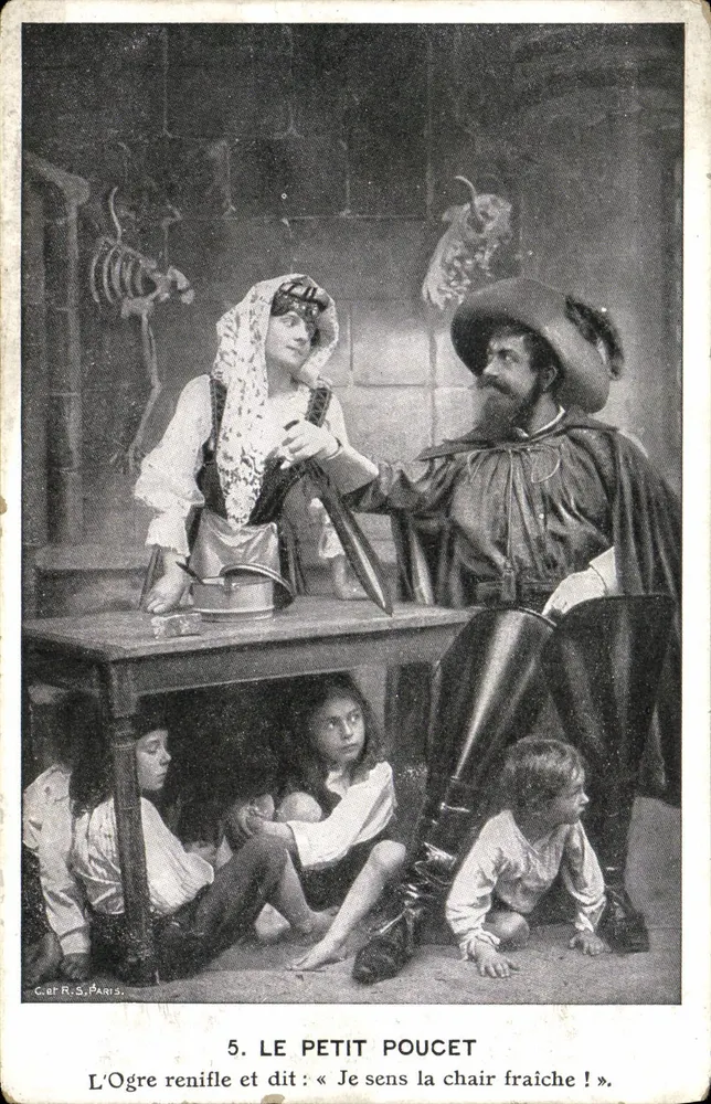Le Petit Poucet — cena do ogro que cheira e diz: « Sinto carne fresca! » — C. et R. S. Paris, n°5 - Frente