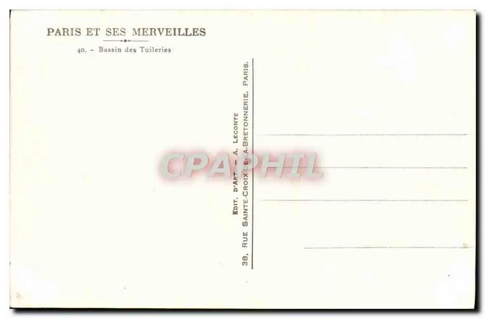 Bassin des Tuileries — Paris — Verlag A. Leconte - Rückseite