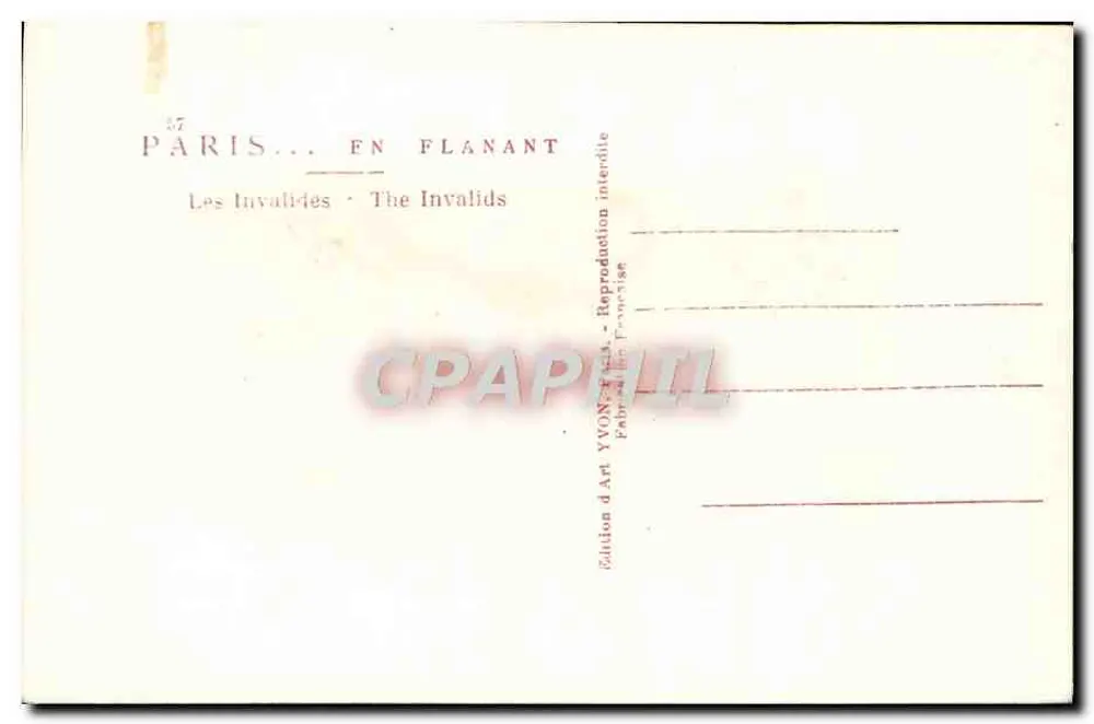 Les Invalides — Paris... en Flanant — Edições de Arte YVON - Paris - Verso