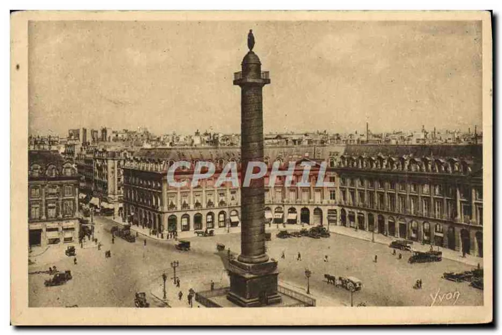 Paris — Praça Vendôme e Coluna Vendôme — Edições Yvon, Série 6, n° 102 - Frente
