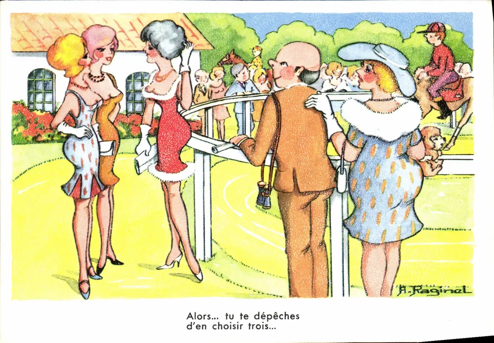 Zuschauer bei den Rennen — humorvolle Szene — A. Raginol - Vorderseite