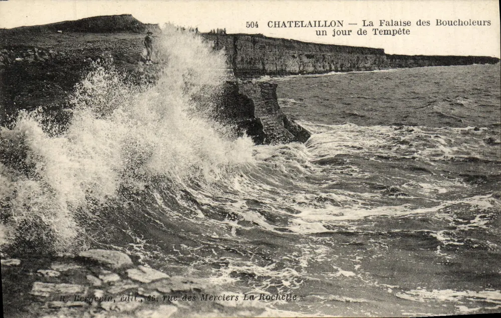 Châtelaillyon — Die Klippen der Boucholeurs an einem Sturmtag — R. Lergenin, Verlag, 66 rue des Merciers, La Rochelle - Vorderseite