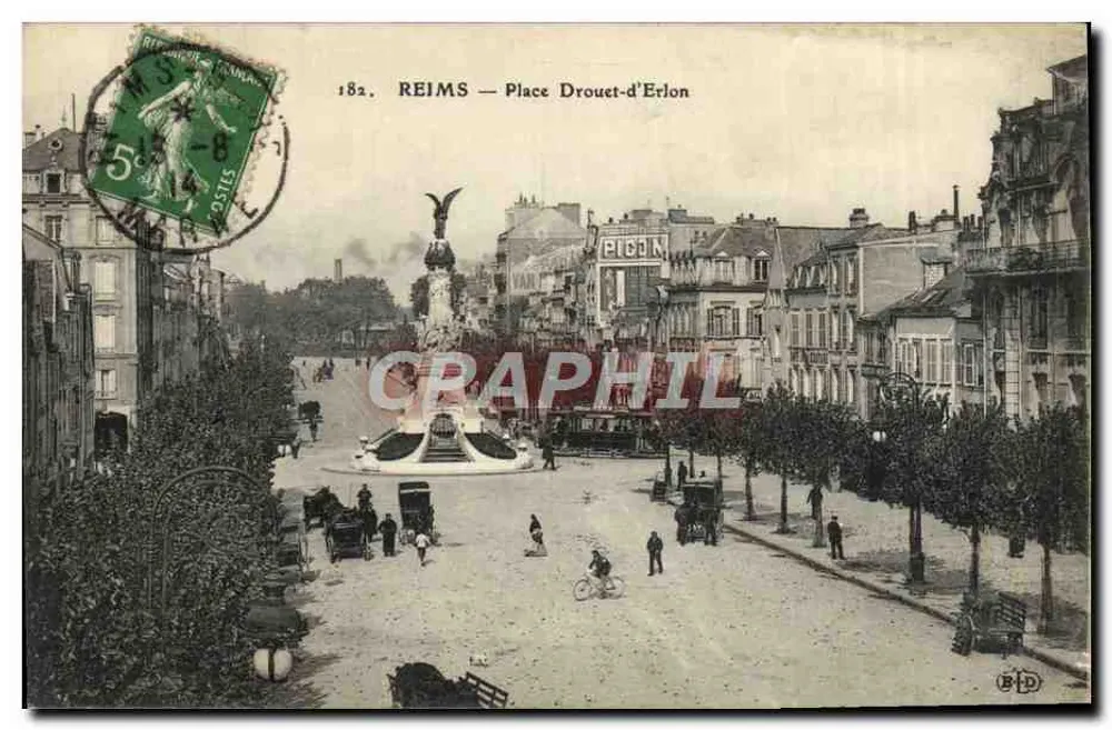 Reims — Place Drouet-d'Erlon — Editor B.D. n°182 - Frente