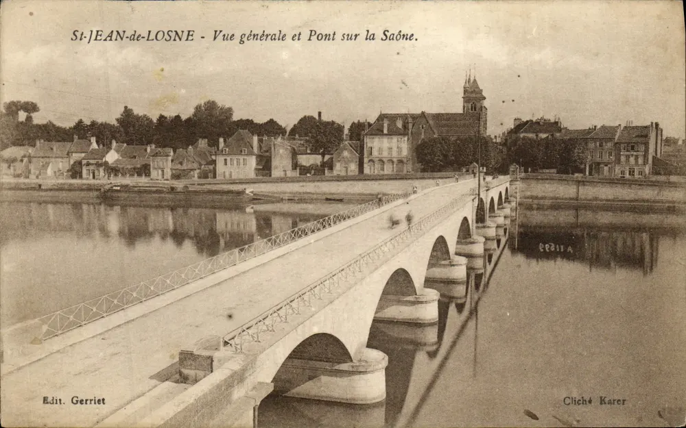 St-JEAN-de-LOSNE - Allgemeiner Blick und Brücke über die Saône. — Edit. Gerriet, Cliché Karer - Vorderseite