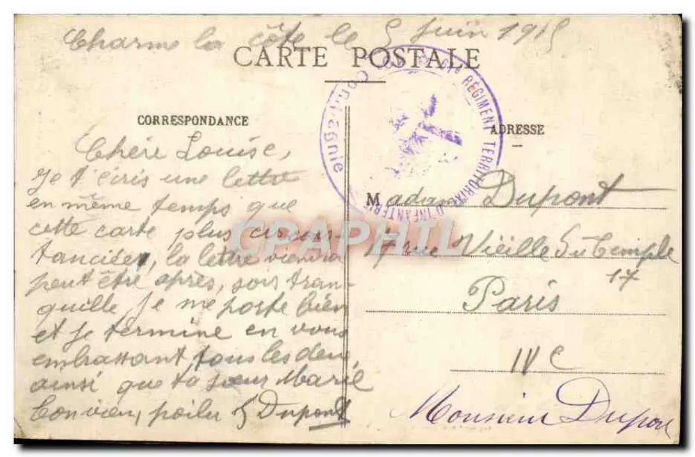 Lembrança de TOUL — vista da avenida e da fábrica — editores Farcéville e Briquet, Toul - Verso