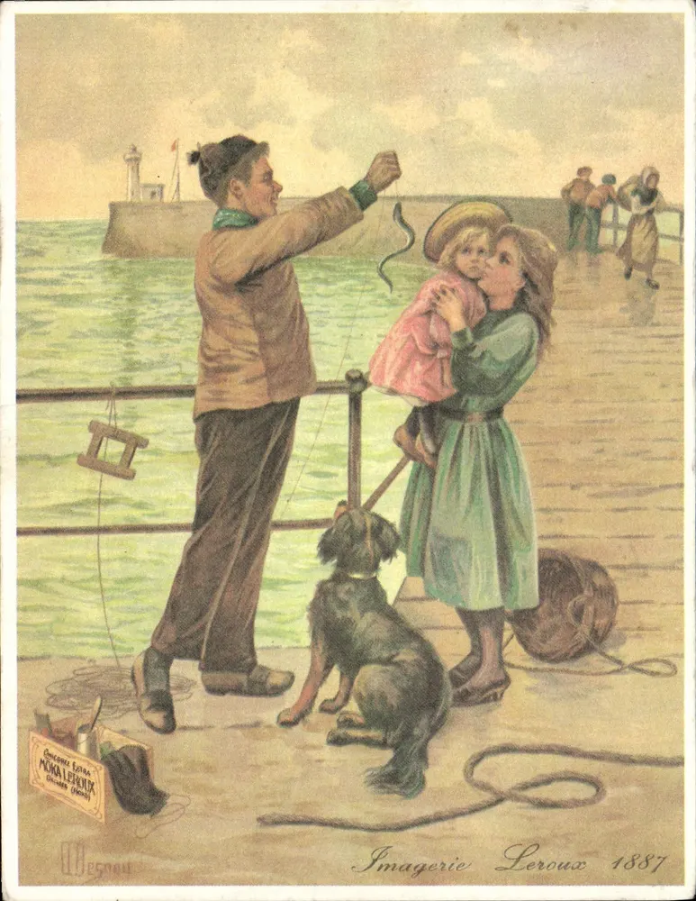 बैंकर और बच्चा घाट पर - इमेजेरी लेरूक्स 1887 - आगे