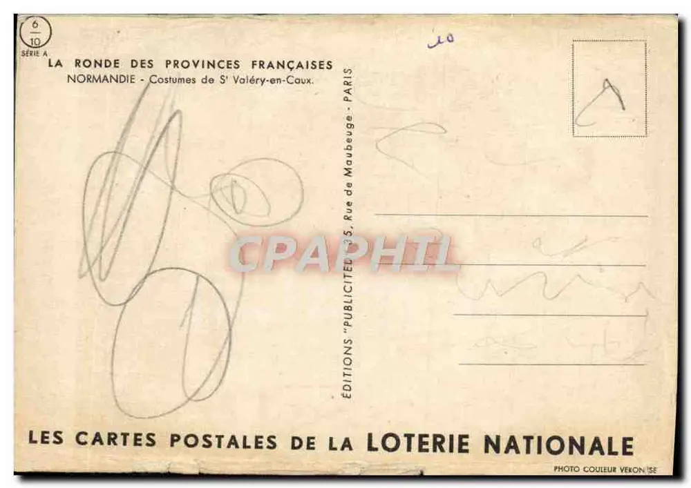 Normandie — costumes de Saint-Valéry-en-Caux — Éditions de la Loterie Nationale - Rückseite