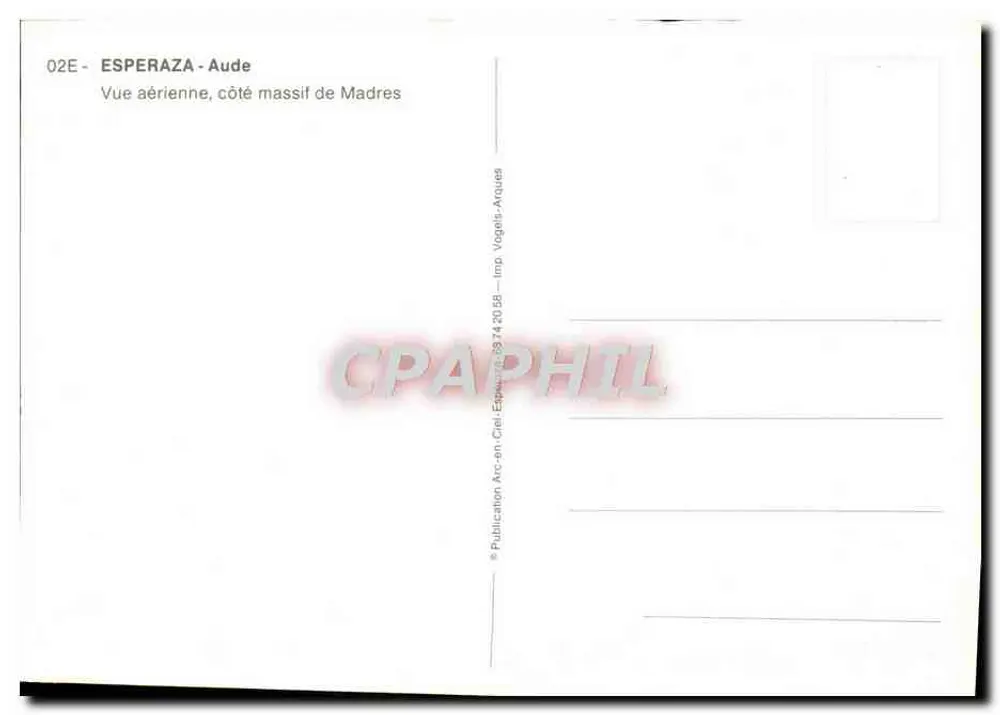 Esperaza - Aude — Luftbild, Seite des Madres-Massivs — Verlag Vogelis-Arques - Rückseite
