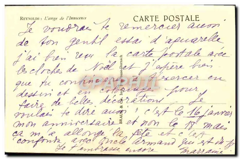 O Anjo da Innocência — Reynolds — edição Brau & Cie, Imp. Toulouse-Dornach - Verso