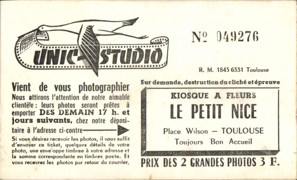 Studio Unic - Toulouse — Werbung für Fotos und Blumenkiosk — Verleger Unic Studio, n° 049276 - Vorderseite