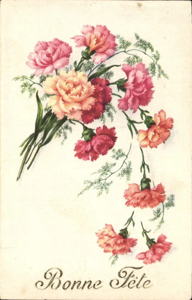 Arranjo de pivoines — Boas Festas — Cartão Postal - Frente