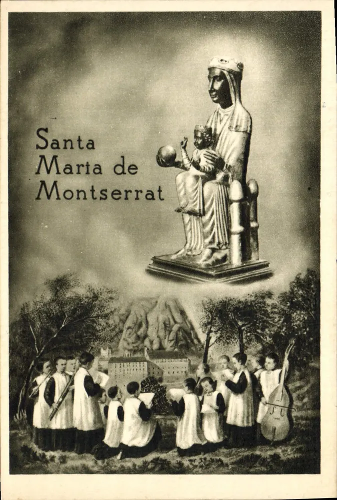 Santa Maria de Montserrat — estátua da Virgem sentada com o Menino — número de série não visível - Frente