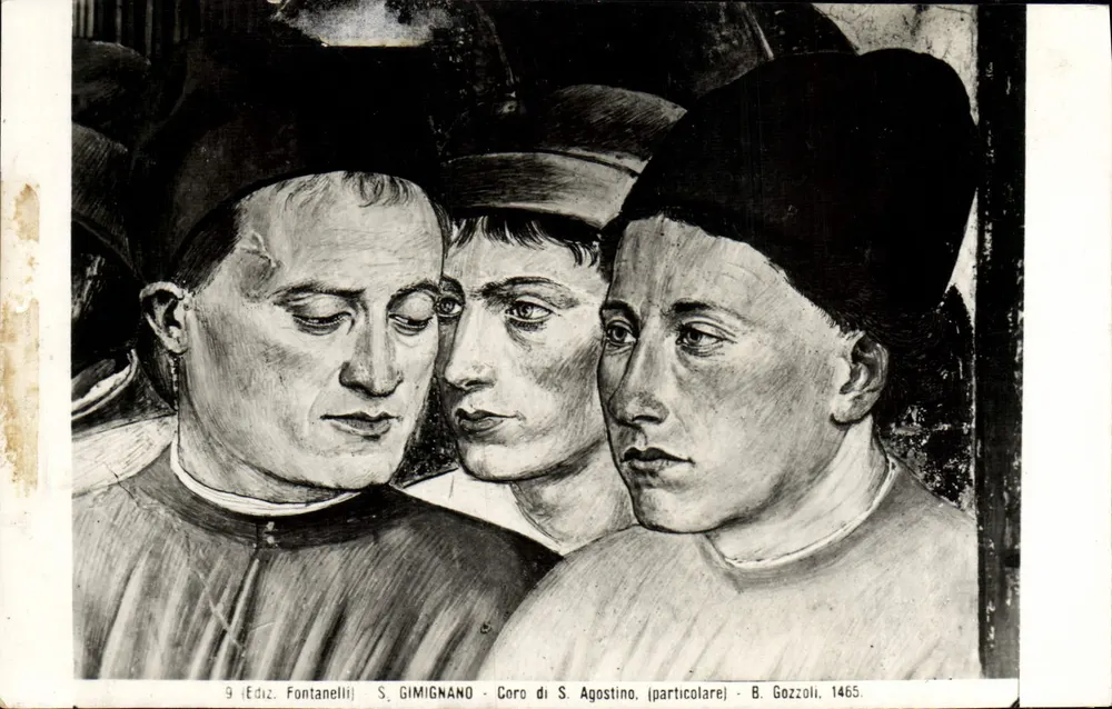 S. Gimignano - Coro de S. Agostino (particular) - B. Gozzoli, 1465 — Edição Fontanelli, n°9 - Frente