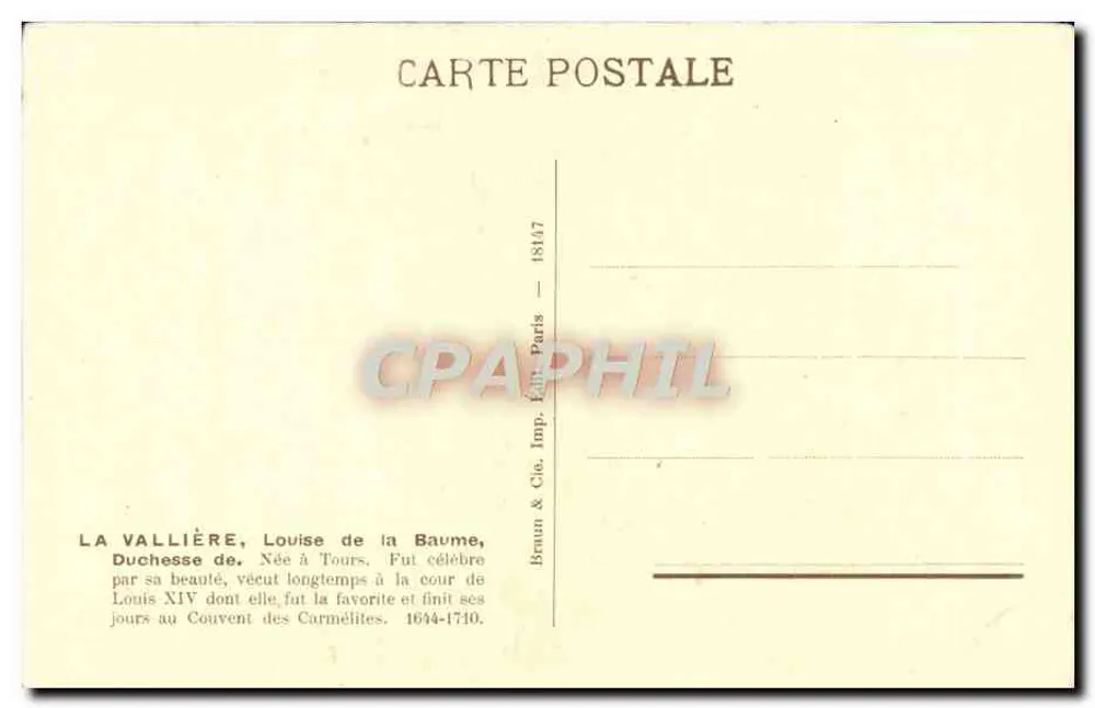 Duquesa de La Vallière — Retrato — Braun & Cie, París - Reverso