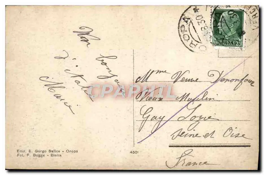 Vera Effigie della B.V. d'Oropa — N. 34 — Ediz. E. Gurgu Salica - Oropa - Verso