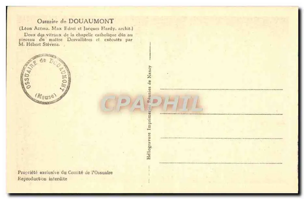 Zwei Glasfenster der katholischen Kapelle — Ossuaire de Douaumont — Verlag: Héliogravure Imprimerie de Nancy - Rückseite