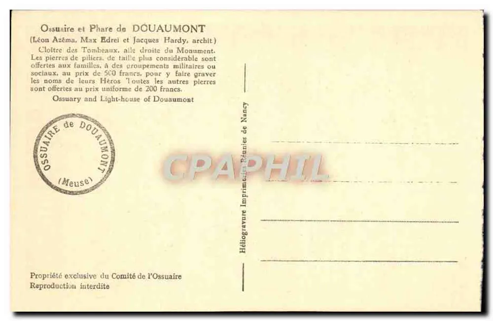 Ossuaire de Douaumont — Cloister der Toten — Verlag Héliogravure Nancy - Rückseite