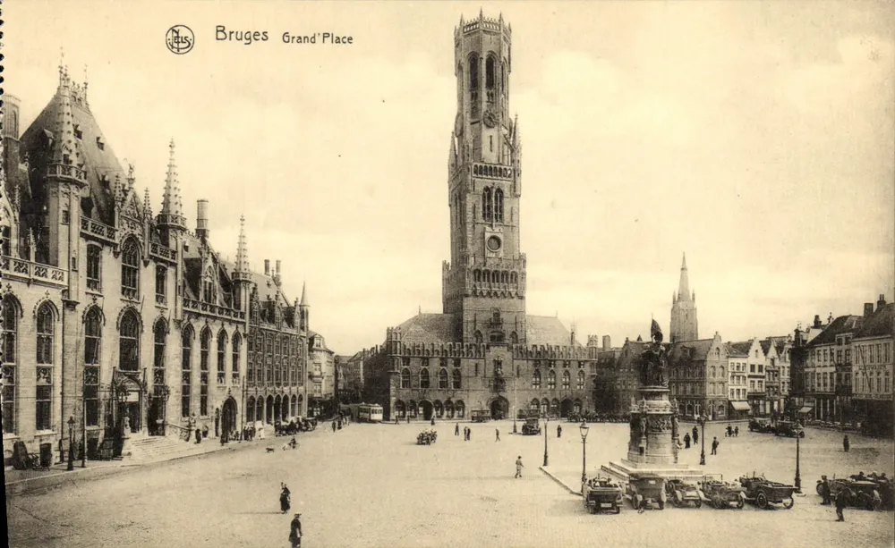 Bruges — vista da Torre da Igreja e do mercado — editor N.ELS, número de série não visível - Frente