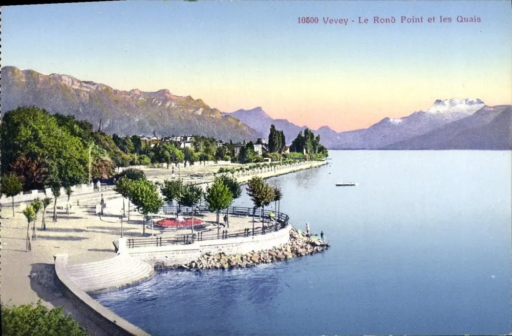 Vevey - O Rond Point e os Quais — editor Art. Perrochet & David, n° 10500 - Frente