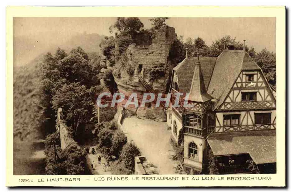Le Haut-Barr — Die Ruinen, das Restaurant und im Hintergrund der Brotschturm - Vorderseite