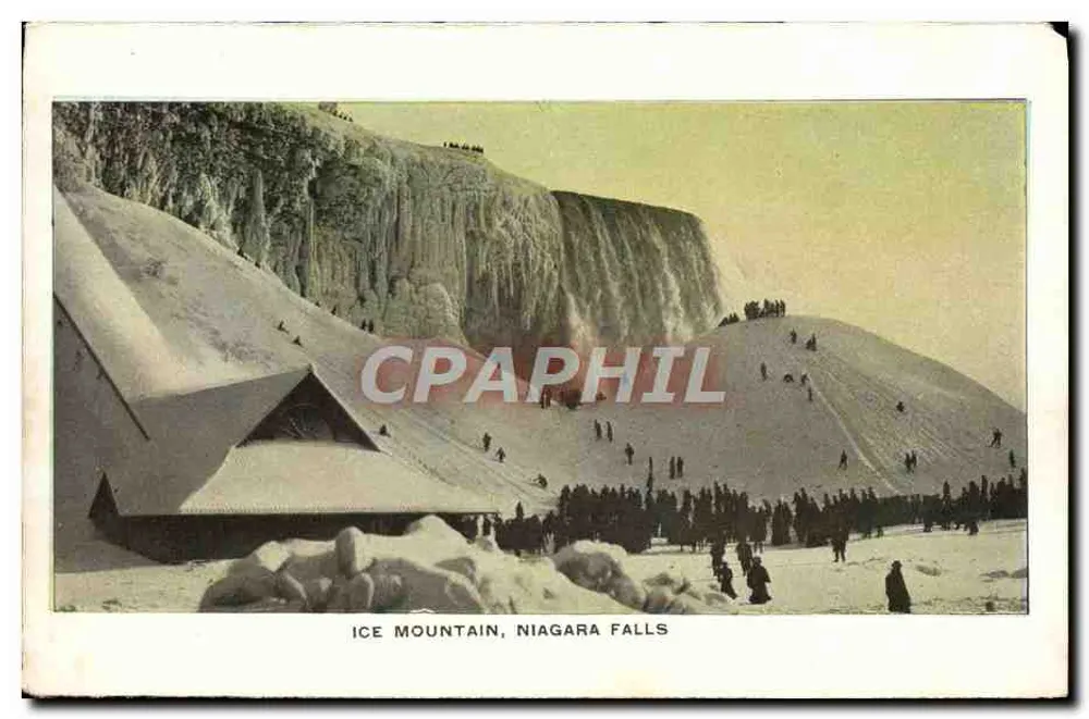 Montanha de Gelo, Cataratas do Niágara — vista invernal com visitantes — editor desconhecido - Frente