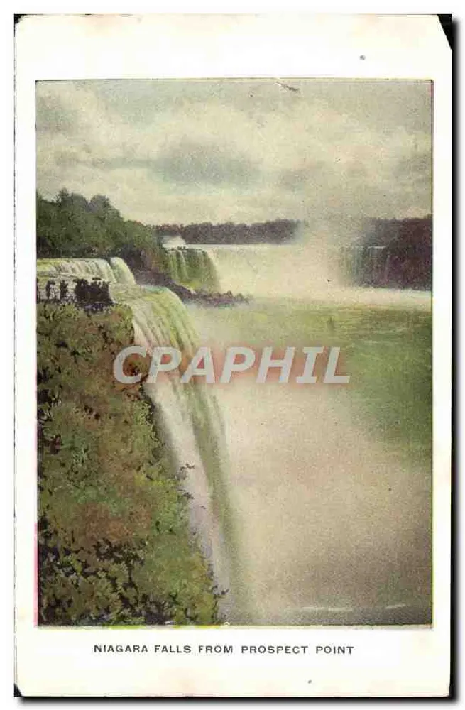 Spadzista Niagara z Punktu Widokowego — panoramyczna widok z wodospadów — nieznany wydawca - Rewers