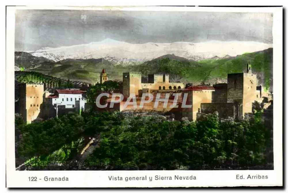 Granada — Vista geral e Sierra Nevada — Ed. Arribas n°122 - Frente