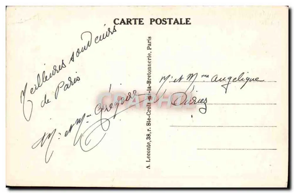 Paris — Grab des Unbekannten Soldaten — Verleger: A. Leconte, r. Ste-Croix-de-la-Bretonnerie, Paris - Rückseite