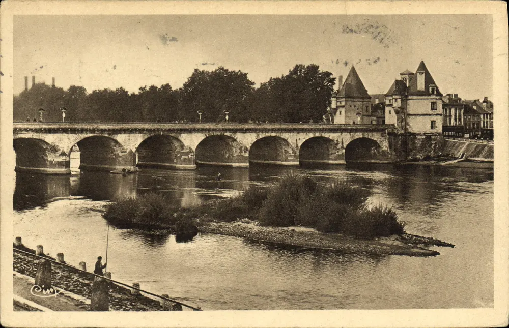 Il Ponte Henri IV a Châtellerault — vista del fiume e del castello — editore O.W.Y. - Recto