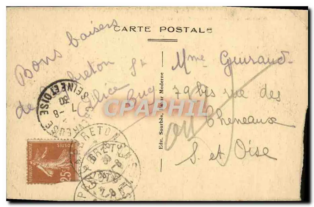 Capbreton — A Praia do Bouret — editor J. e Oise - Verso