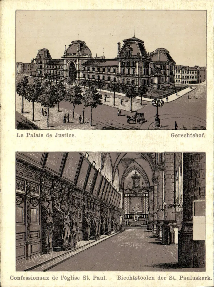 Justizpalast und Beichtstühle der St. Pauluskirche — Ort: Lüttich — Verlag: - Vorderseite