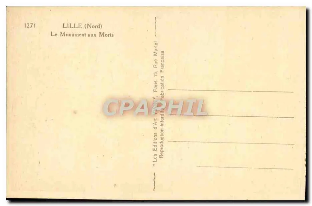 Kriegsdenkmal von Lille — Lille (Nord) — Les Éditions d'Art Martel - Rückseite