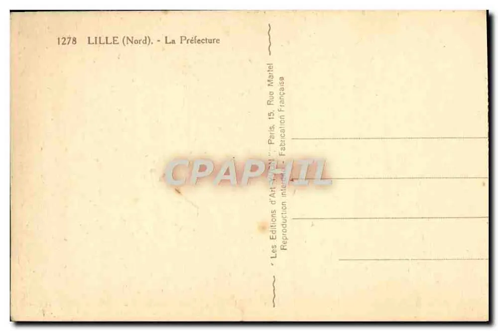 Lille (Nord) - A Prefeitura — Edições d'Art Martel, Paris - Verso