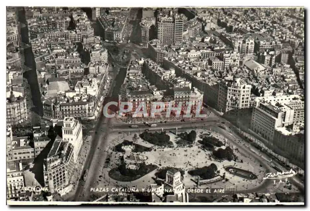 Barcelona — Plazas Cataluña y Urquinaona aus der Luft — Taller A. Zerkowitz, Barcelona - Vorderseite