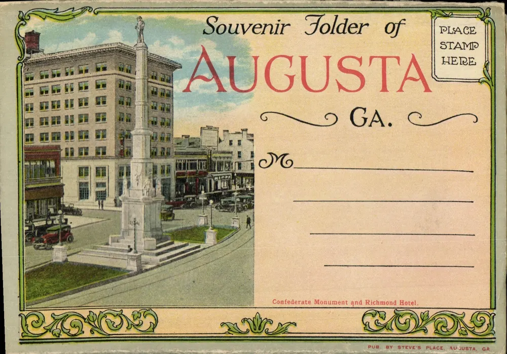 Konföderationsdenkmal und Richmond Hotel — Augusta, GA — Verlag: Steve's Place, Augusta, GA - Vorderseite