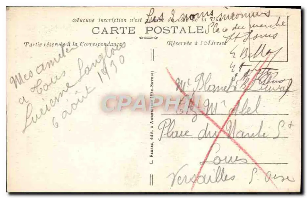 Aiguilles de CHAMONIX — Grand Béguillet du Grépon — L. Fauraz, Verlag in Annemasse (Haute-Savoie) - Rückseite