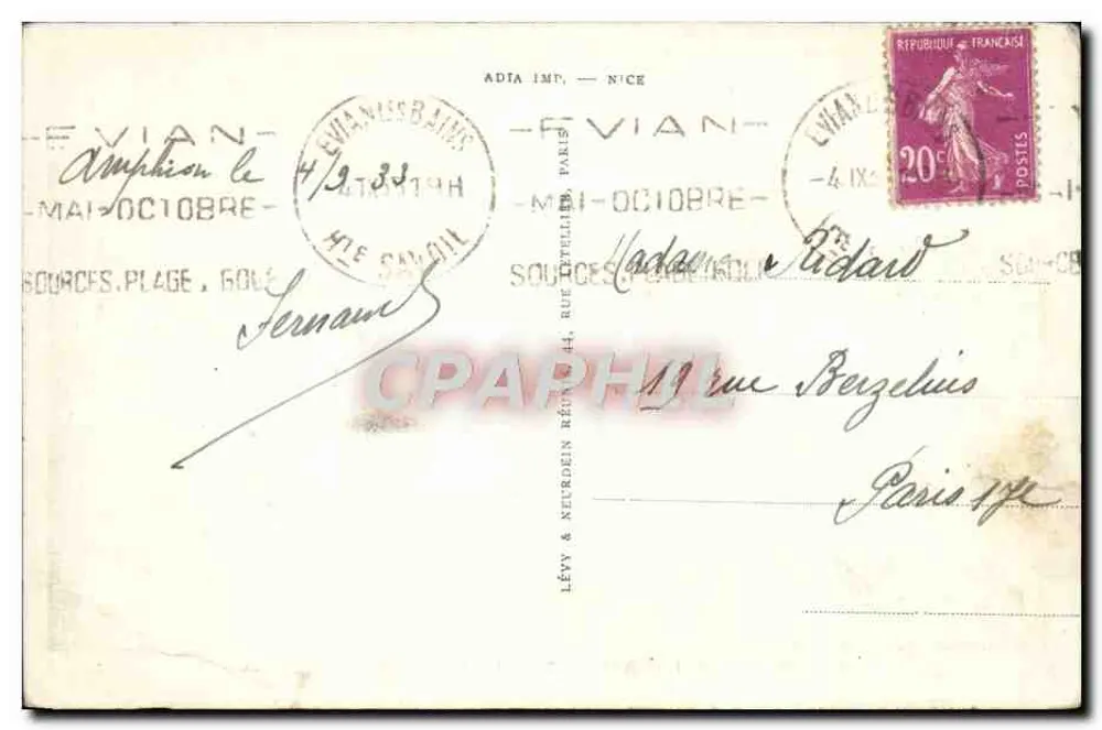 Amphion-les-Bains — Vue générale du lac Léman — éditeur ADIA IMP. — N° LI - Reverso