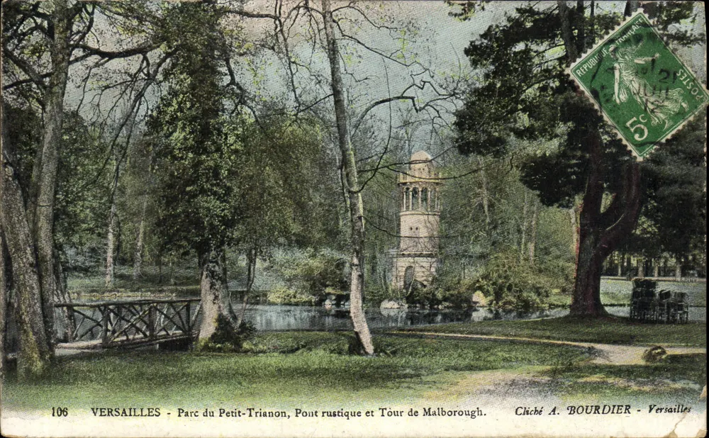 Versailles - Park des Petit-Trianon, rustikaler Brücke und Turm von Malborough — Clôché A. BOURDIER, n°106 - Vorderseite