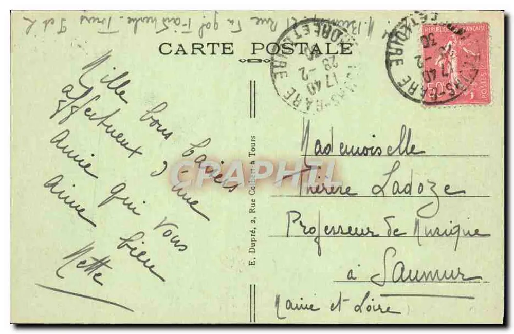 Tours (Indre-et-Loire) — O Jardim das Prébendas de Oé — A.P. n°215 - Verso